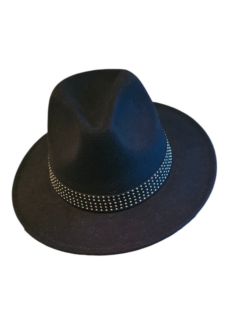 Black Fedora Style Women's Hat with Silver Studded Band
